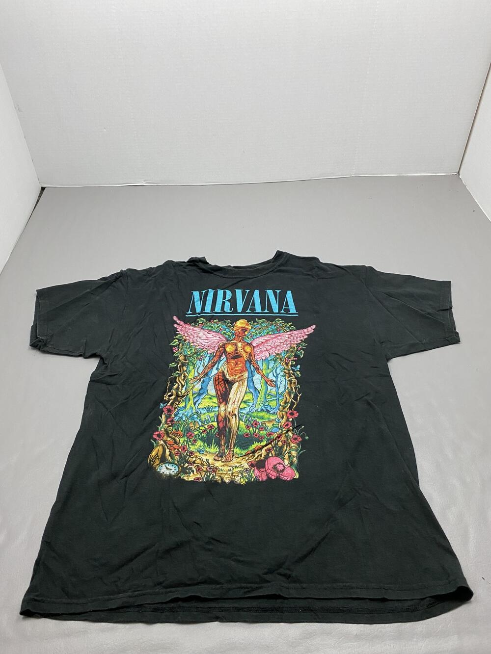 Nirvana Shirt Mens XL Black Angel Wings Graphic Band Tee Relaxed Fit Tagless